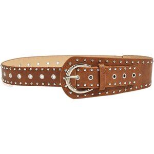 Women's Studded Y2k Punk PU Leather Vintage Western Cowgirl Belts Mocha Brown